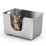 Fenlow | Cat Litter Box Stainless Steel High Edges Curved Entry for All Sizes