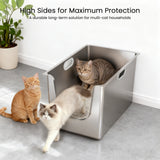 Pawtropolis | Cat and Rabbit Litter Box Stainless Steel High-Sided Curved Entry
