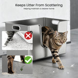 Fenlow | Cat Litter Box Stainless Steel High Edges Curved Entry for All Sizes