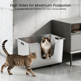 Fenlow | Cat Litter Box Stainless Steel High Edges Curved Entry for All Sizes