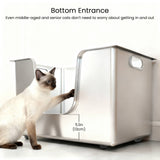 Fenlow | Cat Litter Box Stainless Steel High Edges Curved Entry for All Sizes