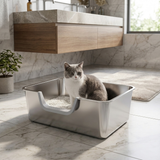 Pawtropolis | Cat and Rabbit Litter Box Stainless Steel High-Sided Curved Entry