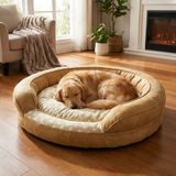 Snuggly | Round Dog Bed Orthopedic Memory Foam with Bolster Non-Slip